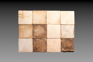 12 polychrome Kubachi pottery tiles with floral design, Dagestan, 19th C.