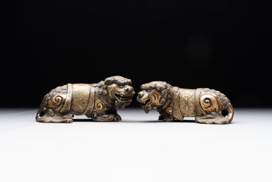 A pair of Chinese bronze Buddhist lions, 19/20th C.