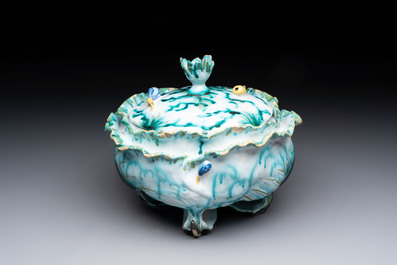 A polychrome Brussels faience 'cabbage' tureen and cover, 18th C.