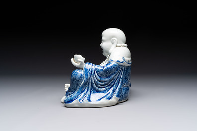 A Chinese blue and white Milefo Buddha, Zeng Long Sheng 曾龍昇 mark, 20th C.
