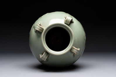 A Chinese Longquan celadon vase with floral design, Ming