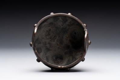 A Chinese archaistic bronze vase and a tripod censer, Yuan