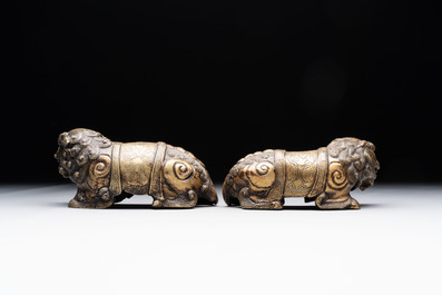 A pair of Chinese bronze Buddhist lions, 19/20th C.