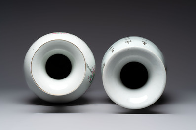 Two Chinese famille rose vases with floral design, signed Zou He Sheng 鄒和勝, Jiangxi Ciye Gongsi 江西瓷業公司 mark, 20th C.