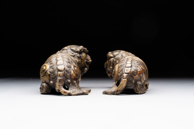 A pair of Chinese bronze Buddhist lions, 19/20th C.
