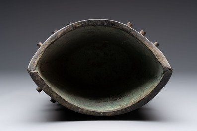 A large Chinese archaistic inscribed bronze bell, 'Zhong 鐘', Ming