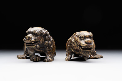 A pair of Chinese bronze Buddhist lions, 19/20th C.