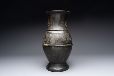 A large Chinese archaistic bronze 'hu' vase, Ming