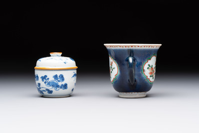 Eight Chinese blue, white, famille verte, and European-decorated wares, Kangxi/Qianlong