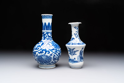 Two Chinese blue and white vases, a covered jar and a brush pot, Kangxi and later