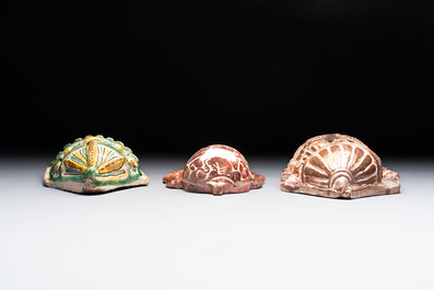 Two Hispano-Moresque lustre-glazed holy water fonts and a polychrome holy water font, Spain, 17/18th C.