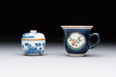 Eight Chinese blue, white, famille verte, and European-decorated wares, Kangxi/Qianlong