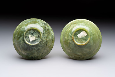 Six various Chinese agate, soapstone and serpentine wares, 19/20th C.