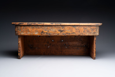 Two Tibetan polychromed wooden folding tables with dragon design, 19/20th C.