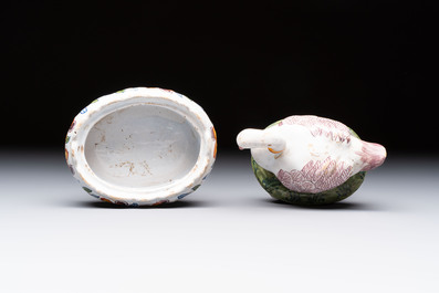A polychrome Dutch Delft model of a duck and a swan, 19th C.