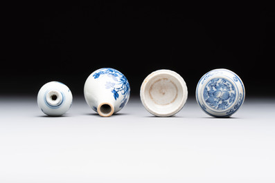 Eight Chinese blue, white, famille verte, and European-decorated wares, Kangxi/Qianlong