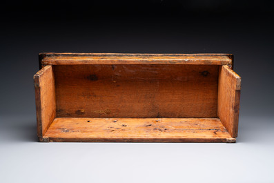 Two Tibetan polychromed wooden folding tables with dragon design, 19/20th C.
