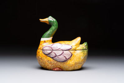 A polychrome Dutch Delft model of a duck and a swan, 19th C.