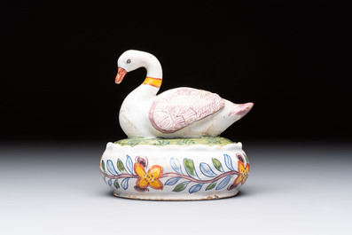 A polychrome Dutch Delft model of a duck and a swan, 19th C.