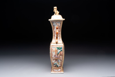 A Chinese Canton gilt-decorated famille rose covered vase with mandarin design, Qianlong