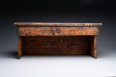 Two Tibetan polychromed wooden folding tables with dragon design, 19/20th C.