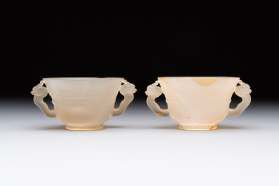 Six various Chinese agate, soapstone and serpentine wares, 19/20th C.