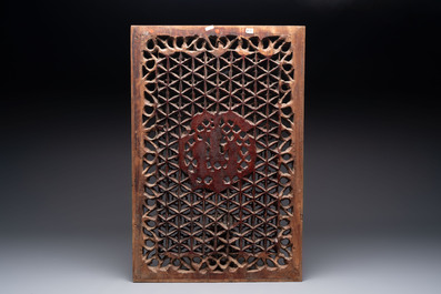 Seven Chinese gilt-lacquered carved wooden panels with narrative design, 19th C.