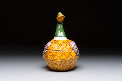 A polychrome Dutch Delft model of a duck and a swan, 19th C.