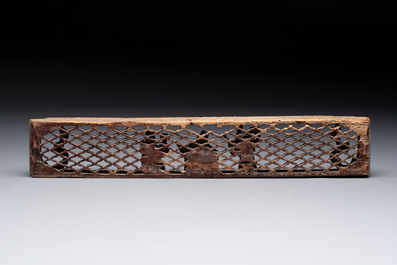 Seven Chinese gilt-lacquered carved wooden panels with narrative design, 19th C.