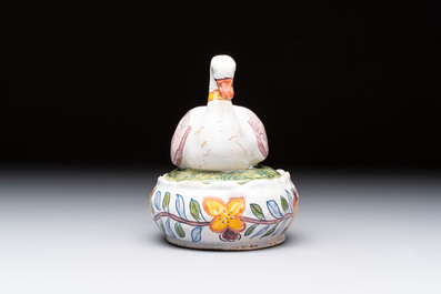 A polychrome Dutch Delft model of a duck and a swan, 19th C.