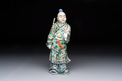 A Chinese famille verte figure of Han Xiangzi 韓湘子, Jiangxi mark, 19th C.