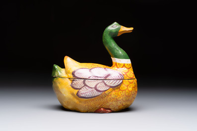 A polychrome Dutch Delft model of a duck and a swan, 19th C.