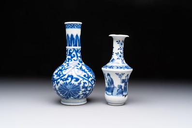 Two Chinese blue and white vases, a covered jar and a brush pot, Kangxi and later