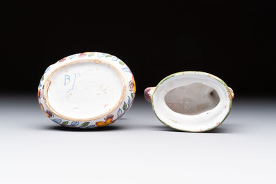 A polychrome Dutch Delft model of a duck and a swan, 19th C.