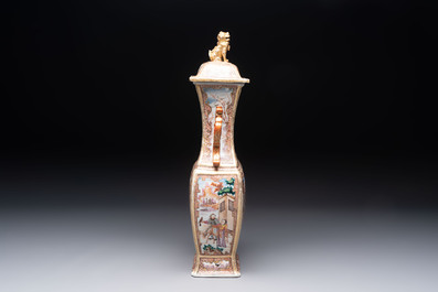 A Chinese Canton gilt-decorated famille rose covered vase with mandarin design, Qianlong