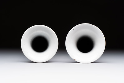 A Chinese famille rose garniture of five 'mandarin subject' vases, Qianlong
