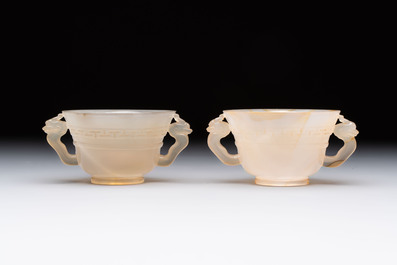 Six various Chinese agate, soapstone and serpentine wares, 19/20th C.
