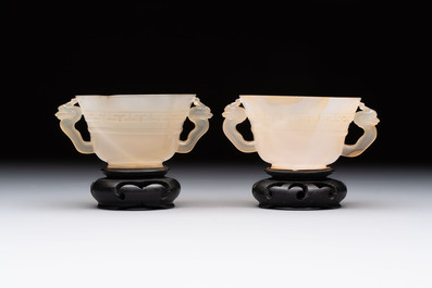 Six various Chinese agate, soapstone and serpentine wares, 19/20th C.