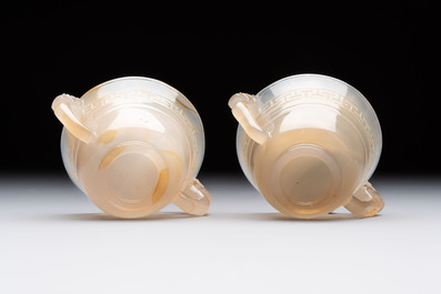 Six various Chinese agate, soapstone and serpentine wares, 19/20th C.
