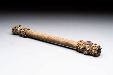 An Ottoman white-metal and Tophane pottery-mounted cut-crystal hookah, with three hose tubes and three amber-mounted mouthpieces, Turkey, 19th C.