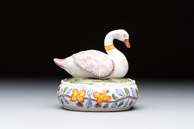 A polychrome Dutch Delft model of a duck and a swan, 19th C.