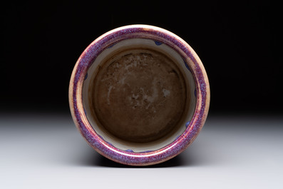 A Chinese flamb&eacute;-glazed cylindrical jardini&egrave;re and two celadon-glazed vases, 19th C.