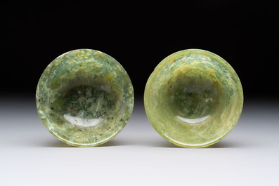 Six various Chinese agate, soapstone and serpentine wares, 19/20th C.