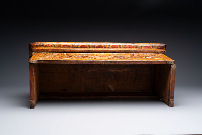 Two Tibetan polychromed wooden folding tables with dragon design, 19/20th C.