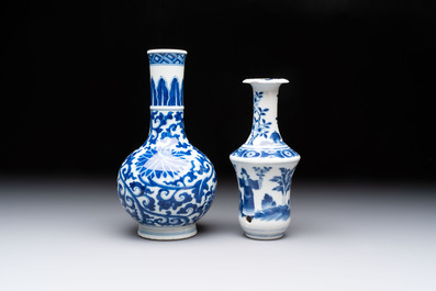 Two Chinese blue and white vases, a covered jar and a brush pot, Kangxi and later