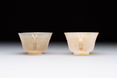 Six various Chinese agate, soapstone and serpentine wares, 19/20th C.