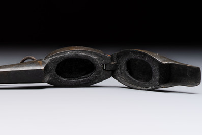 Nine various Japanese netsuke, an inro, a tsuba, a yatate, a bamboo kiseruzutsu and a covered bronze box, Edo/Meiji, 19th C.