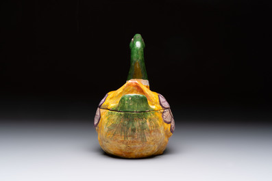 A polychrome Dutch Delft model of a duck and a swan, 19th C.