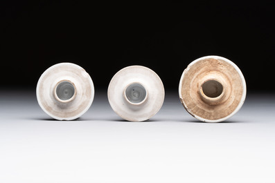 A Chinese famille rose garniture of five 'mandarin subject' vases, Qianlong