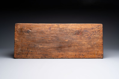 Two Tibetan polychromed wooden folding tables with dragon design, 19/20th C.